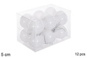 Pack 12 bolas blanca brillo 5 cm