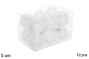 Pack 12 bolas blanca brillo/mate/purpurina 5 cm