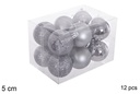 Pack 12 bolas gris brillo/mate/purpurina 5 cm