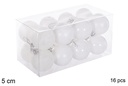 Pack 16 bolas blanca brillo/mate/purpurina 5 cm