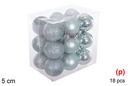 Pack 18 bolas verde menta brillo/mate/purpurina 5 cm