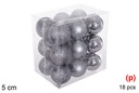 Pack 18 bolas gris brillo/mate/purpurina 5 cm