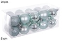 Pack 20 bolas verde menta brillo/mate/purpurina 5 cm