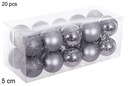 Pack 20 bolas gris brillo/mate/purpurina 5 cm