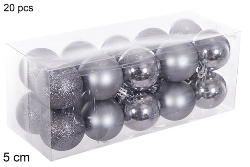 [116192] Pack 20 palline grigie lucide/opache/glitterate 5 cm