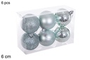 Pack 6 bolas verde menta brillo/mate/purpurina 6 cm