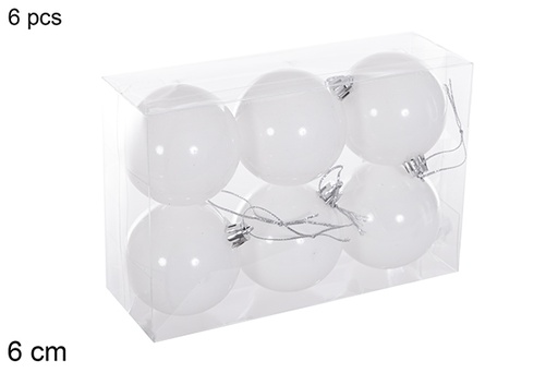 [116195] Pack 6 boules à paillettes blanches 6 cm