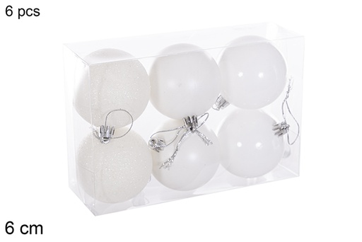 [116196] Pack 6 boules blanc brillant/mat 6 cm