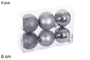 Pack 6 bolas gris brillo/mate/purpurina 6 cm