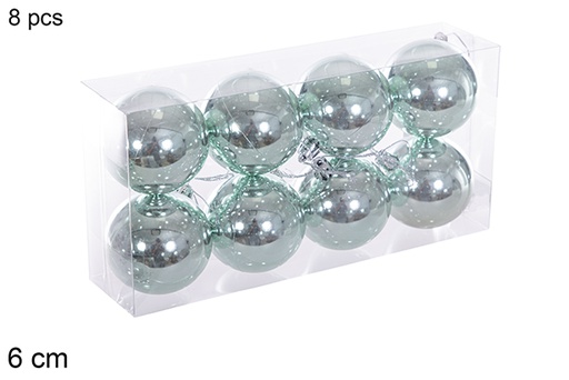 [116199] Pack 8 mint green glitter balls 6 cm