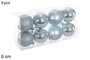 Pack 8 bolas verde menta brillo/mate/purpurina 6 cm