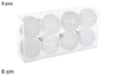 Pack 8 bolas blanca brillo/mate/purpurina 6 cm