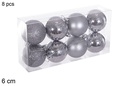 Pack 8 bolas gris brillo/mate/purpurina 6 cm