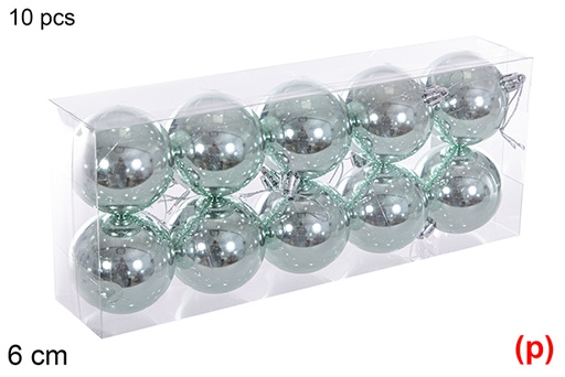 [116205] Pack 10 bolas verde menta brillo 6 cm