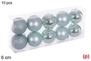 Pack 10 bolas verde menta brillo/mate/purpurina 6 cm