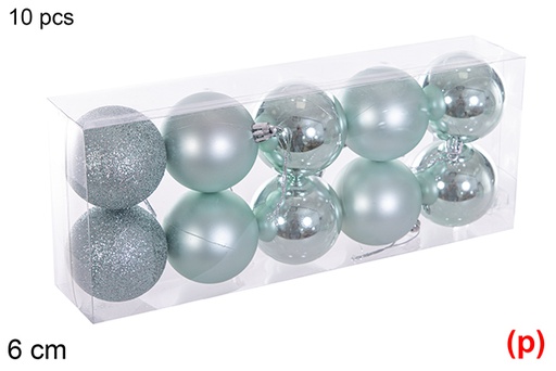 [116206] Pack 10 boules vert menthe brillant/mat/paillettes 6 cm