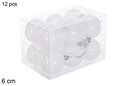 Pack 12 bolas blanca brillo 6 cm