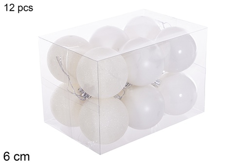 [116214] Pack 12 glossy/matte white balls 6 cm