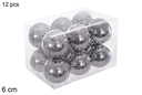 Pack 12 bolas gris brillo 6 cm