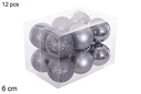 Pack 12 bolas gris brillo/mate/purpurina 6 cm