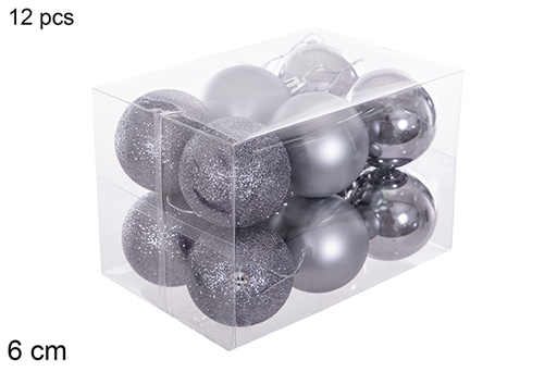 [116216] Pack 12 grey gloss/matte/glitter balls 6 cm