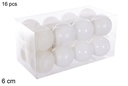 Pack 16 bolas blanca brillo/mate/purpurina 6 cm