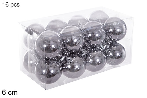 [116221] Pack 16 grey glitter balls 6 cm