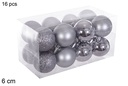 Pack 16 bolas gris brillo/mate/purpurina 6 cm