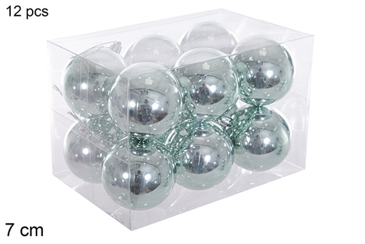 [116253] Pack 12 boules pailletées vert menthe 7 cm