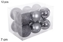 Pack 12 bolas gris brillo/mate/purpurina 7 cm