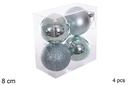 Pack 4 bolas verde menta brillo/mate/purpurina 8 cm