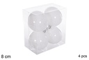Pack 4 bolas blanca brillo 8 cm