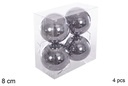Pack 4 bolas gris brillo 8 cm