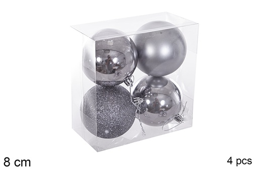 [116264] Pack 4 grey gloss/matte/glitter balls 8 cm