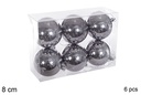 Pack 6 bolas gris brillo 8 cm