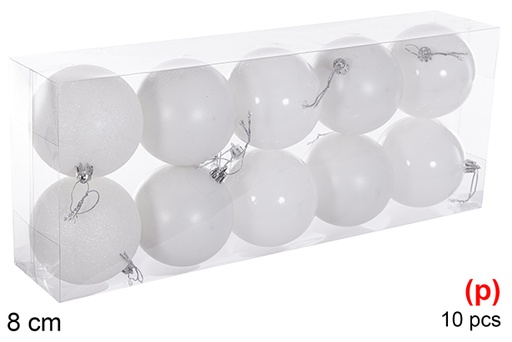[116291] Pack 10 white gloss/matte/glitter balls 8 cm