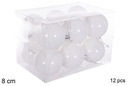 Pack 12 bolas blanca brillo 8 cm