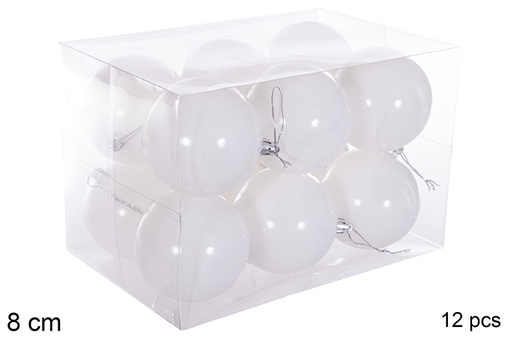 [116296] Pack 12 white glitter balls 8 cm