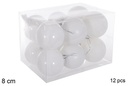 Pack 12 bolas blanca brillo/mate/purpurina 8 cm