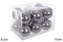 Pack 12 bolas gris brillo 8 cm