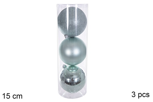 [116301] Pack 3 mint green glitter/matte/glitter balls 15 cm