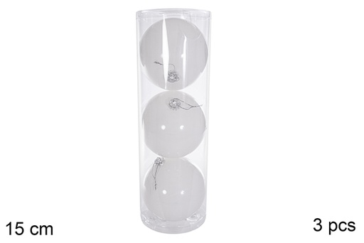 [116302] Pack 3 boules blanches pailletées 15 cm