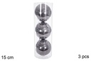 Pack 3 bolas gris brillo 15 cm