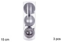 Pack 3 bolas gris brillo/mate/purpurina 15 cm