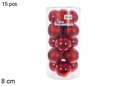 Pack 15 bolas roja brillo/mate cilindro 8 cm