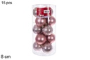 Pack 15 bolas oro rosa brillo/mate cilindro 8 cm