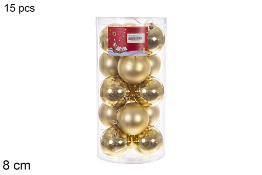 [116316] Pack 15 assorted shiny/matte gold balls cylinder 8 cm