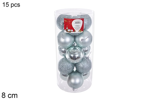 [116319] Pack 15 assorted mint green shiny/matt balls cylinder 8 cm