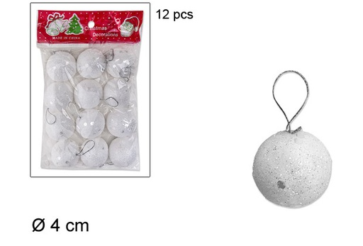[017223] Pack 12 bolas blancas Navidad 4 cm