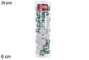 Pack 36 bolas verde menta/blanca brillo/mate cilindro 6 cm